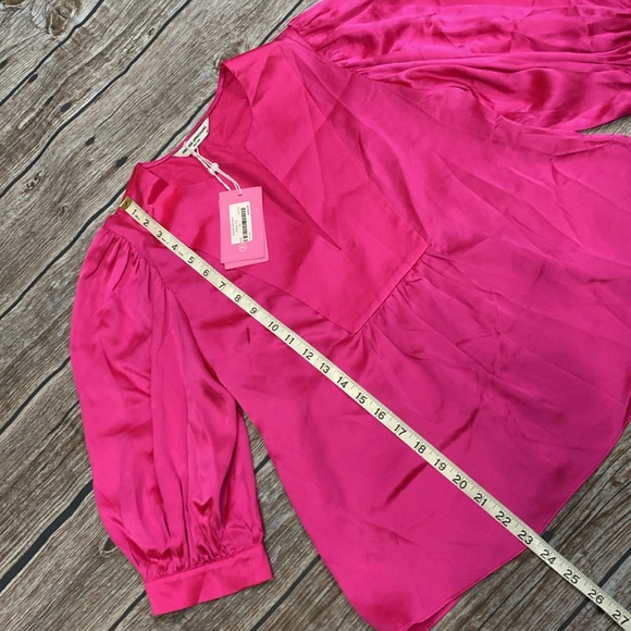 NWT Amanda Uprichard 100% silk pink balloon sleeve blouse size extra small - Picture 5 of 8